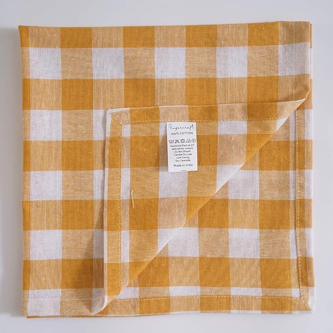 FINGERCRAFT Cloth Napkins, Everyday Use, Premium Quality, Cotton Buffalo Plaid, Set of 12, 20X20 Inch Oversized Napkins Cloth Mitered Corners, Soft, Durable Hotel Quality Yellow White Checkered