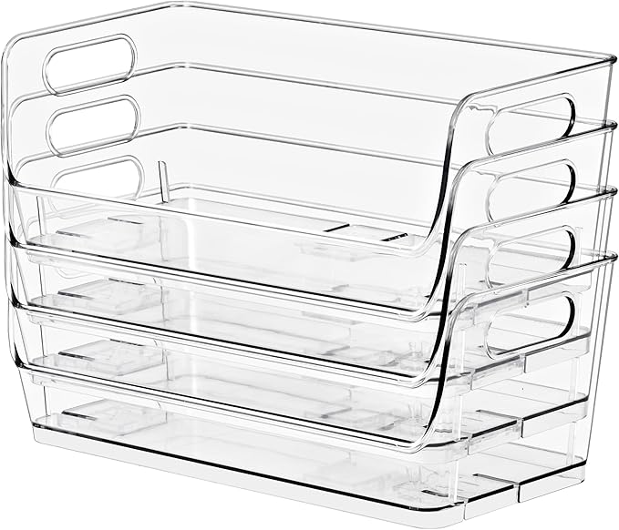 Sorbus Stackable Storage Bins Open Front, Clear Stackable Storage Bins, Pantry Bins for Storage and Organization, Acrylic Stackable Bins for Kitchen, Clear Pantry Organizer Bins (Small Wide 4 Pack)