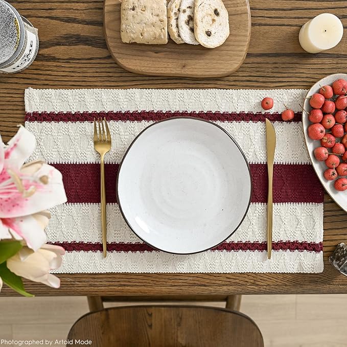 Artoid Mode Red Farmhouse Woven Rustic Placemats Set of 4,12x18 Inch Seasonal Holiday Hollow Table Mats Party Kitchen Dining Decoration