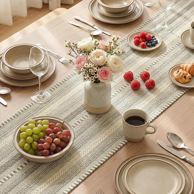 Artoid Mode Dark Grey Farmhouse Woven Table Runner, Seasonal Holiday Rustic Kitchen Dining Table Decoration for Home Party Decor 12x120 Inch