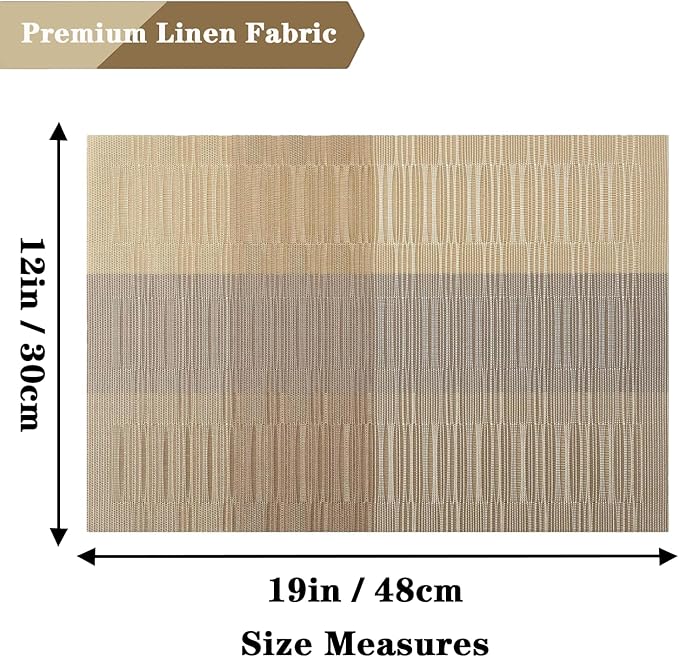 Gold Placemats Set of 2 - Heat Resistant Non-Slip Place mats for Dining Table, Washable Durable PVC Vinyl Woven Table Mats (Gold, 2)