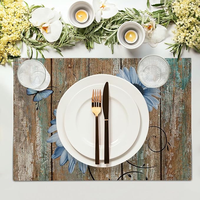 Giwawa Personalized Placemats Set of 4 Customized Photo Seasonal Linen Place Mat Add Picture Text Name Logo Double Sided Washable Table Mats for Dining Kitchen Tabletop Festival Holiday Decor