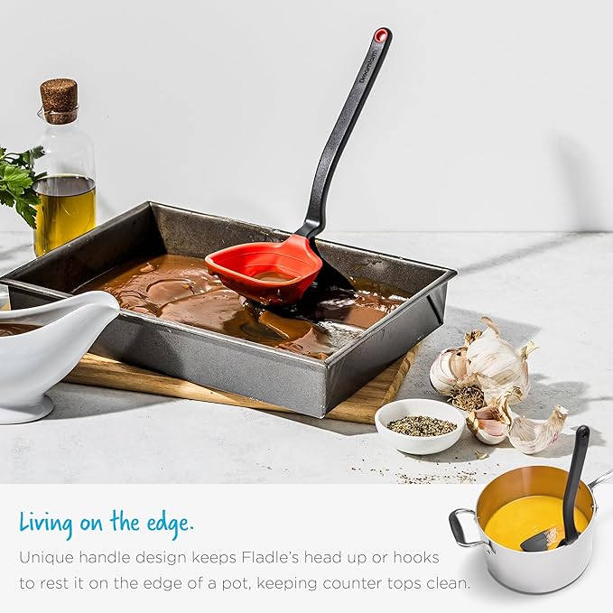 Dreamfarm Fladle Fold-Flat, Space-Saving Serving & Cooking Ladle Measures up to 1/2 Cup with Silicone Scraping Squeegee-Tip - 12" Black