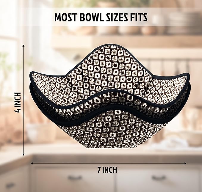 Set of 2 Microwave Bowl 4x7x7 Inch Polyester Cloth Hot Pads with Black and White Color - Holder Microwavable Pot for Food - Ramen Soup or Pot Cozy - Multipurpose Heat Resistant Plate Holders