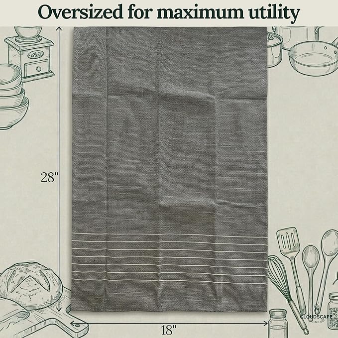 CLOUDSCAPE Kitchen Towels - 6 Pack: Quick-Drying Dish Towel for Kitchen Essentials, 18”x28” Cotton Blended Ribbed Hand Towel with Hanging Loop - Highly Absorbent, Dish Cloths for Washing Dishes -AIG