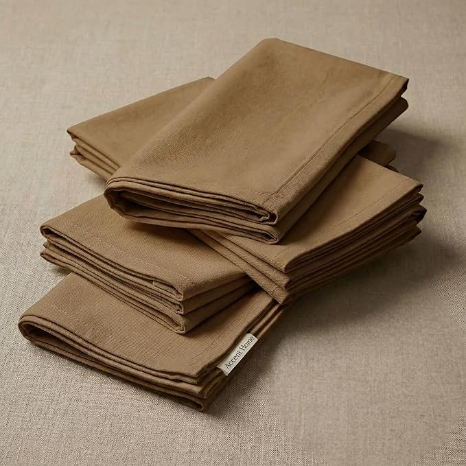 ACCENTHOME Accent Home 100% Cotton Napkins, Delicate Cloth Napkins for Dinners, Parties and Weddings，18 x 18 Inch Set of 12 - Brown