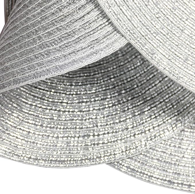SHACOS Christmas Glitter Silver Placemats Set of 8 Sparkle Bling 15 inch Round Braided Table Mats Washable Place Mats for Dining Table Home Table Decor (Silver, 8)