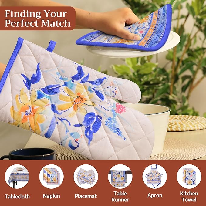 Maison d' Hermine Pot Holders 100% Cotton Heat Resistant Potholders 8" x 8" Hot Pads with Loop BBQ Cooking Baking Gifts for Mothers Day Handling Hot Pans Spring/Summer (Pack of 2, Girassol)