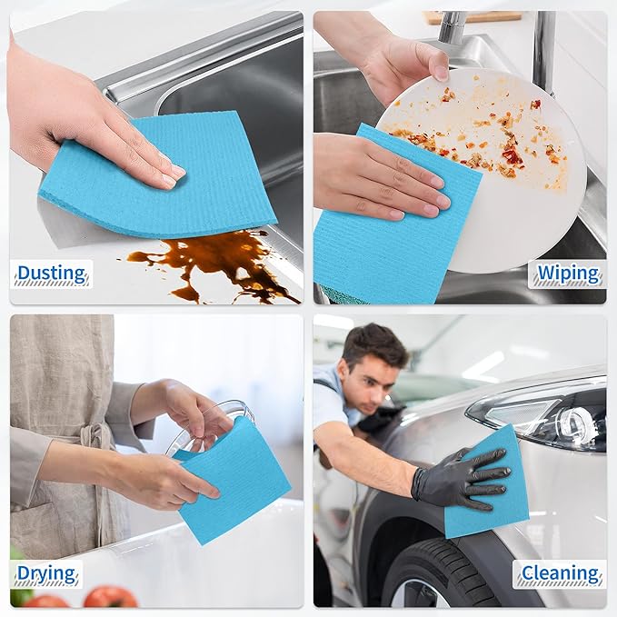 Swedish Dishcloths, 18 Pack Kitchen Towels Dish Rags, Absorbent Swedish Dish Towels for Kitchen, Non-Scratch Cellulose Sponge Cloths, Biodegradable Washable Reusable Paper Towels, Blue