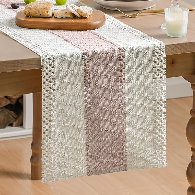 Artoid Mode Pink Farmhouse Rustic Table Runner, Seasonal Holiday Hollow Kitchen Dining Table Decoration for Home Party Decor 12x108 Inch