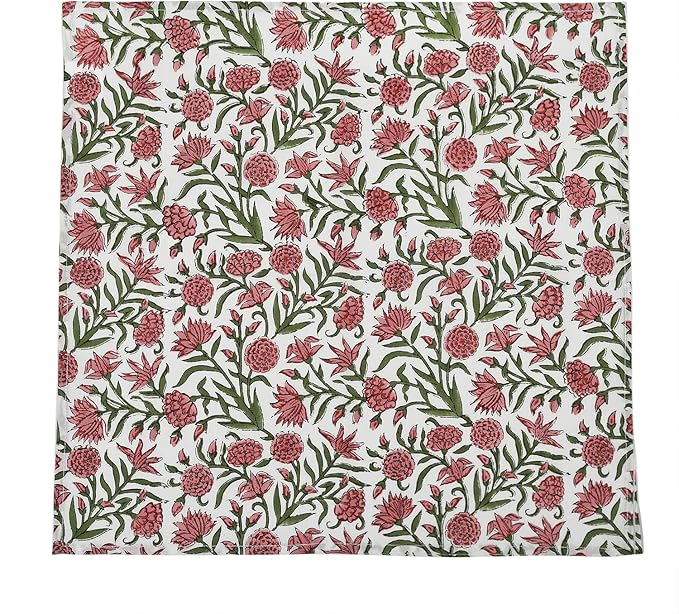 CPC Red Garnet Indian Block Print Cotton Cloth Napkins Set of 4, 18x18 Reusable Everyday Napkins, Soft, Absorbent, Floral Dinner Napkin, Holiday, Party Gift, Spring,Mother's Day