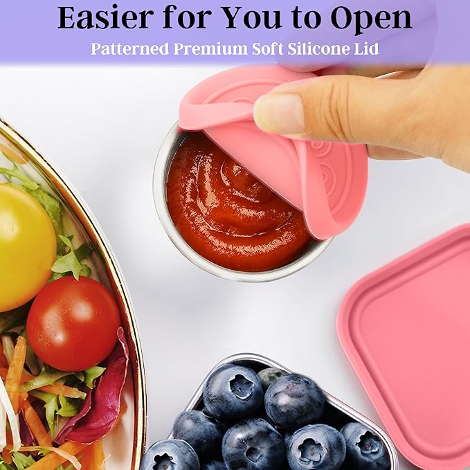 Qukaka 6 PCS Salad Dressing Container to Go,Handy Leakproof Stainless Steel Meal Prep Containers Reusable,Sauce Containers for Lunch Box, Picnics, Travel, Office and Kitchen Storage-1.6oz+2.7oz