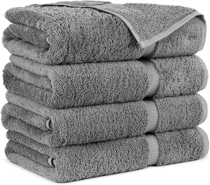 Towel Bazaar Premium Cotton Super Soft and Absorbent Turkish Towels (4-Piece Bath Towels, Gray)