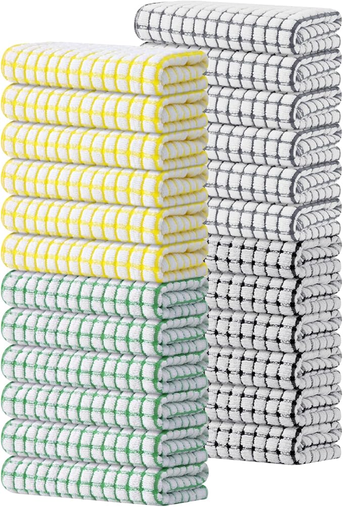 Kitinjoy Cotton 24 Pack Terry Kitchen Towels, 16 x 25 Inches Super Soft and Absorbent Dish Towels, Quick Drying Hand Towels for Kitchen Drying, Multi-Colored