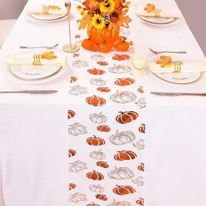 Snowkingdom Fall Orange Pumpkin Table Runner, Sequin Glitter Foil Metallic Thin Mesh Thanksgiving Runners 120", Orange Table Decorations for Seasonal Autumn Party