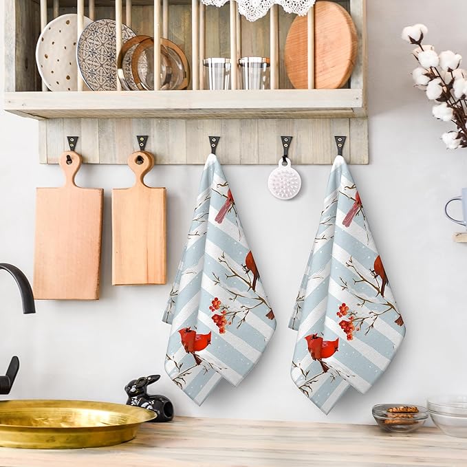 Winter Birds Cardinal Christmas Decor Kitchen Towels Decorative Set Soft Absorbent Hand Towels for Kitchen Bar Tea Towels Christmas Holiday Decor Gifts 16x24 Inch