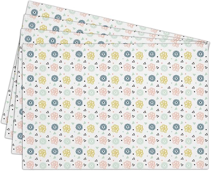 Cotton Linen Waterproof Placemats Set of 4, Boho Floral Dining Mat Table Mats Decor Fabric for Kitchen Dinner Coffee Shop Table, Indoor/Outdoor Washable Wipeable Placemat -N034