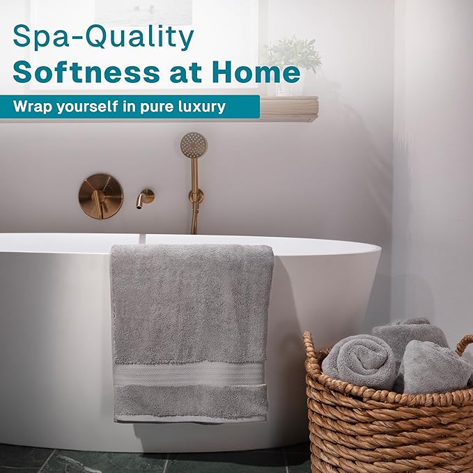 Fabdreams 100% Organic Cotton Bath Towel Set of 6 700 GSM Hotel Premium Plush Absorbent Soft Durable Skin-Friendly Spa Quality Bathroom Comfort with 2 Bath 2 Hand Towels and 2 Wash Cloths Dark Grey