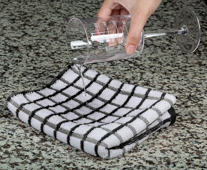 White Classic Premium Dish Towels for Kitchen, with Hanging Loop [8 Pack] Heavy Duty Absorbent 100% Cotton 410 GSM Terry Kitchen Towels, 16x26 (Black)