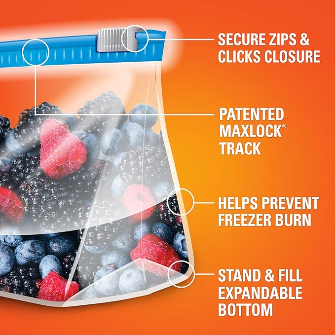 Hefty Slider Freezer Kitchen Storage Bags, Quart Size, 15 Count