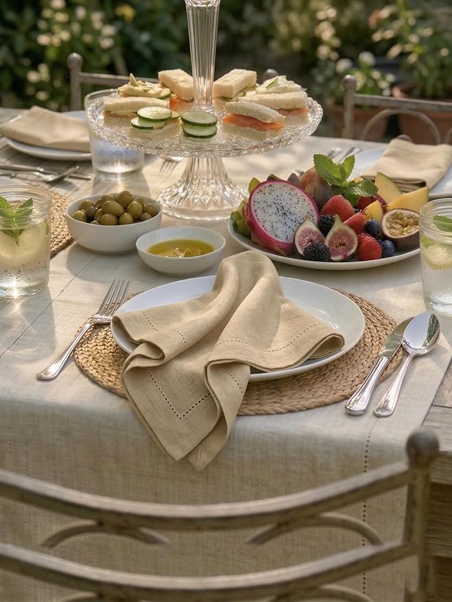 Palisa Beige Cotton Napkins Set of 4 | Premium Hemstitch Detailing Cloth Dinner Napkins 18x18 Inch | Soft Washable & Reusable Table Napkins for Everyday Use Weddings Parties Restaurants & Hotels