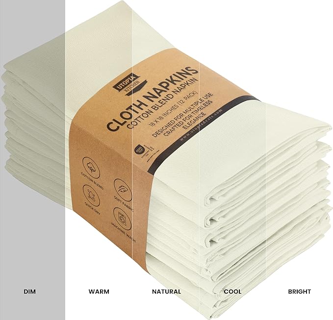 Utopia Kitchen Ivory Cloth Napkins [12 Pack, 18x18 Inch] Absorbent Cotton Blend Washable and Reusable for Dinner, Restaurant, Lunch, Wedding and Hotel