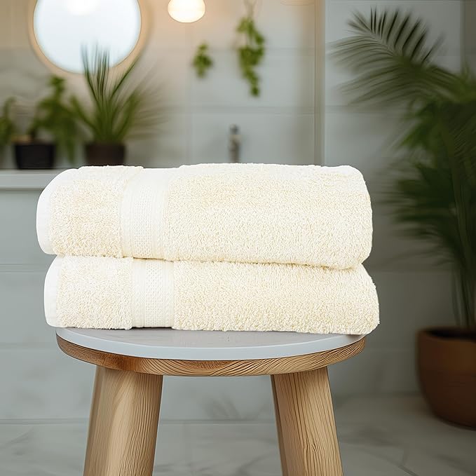 Commercial Bulk Pack of 12 Bath Towels – 100% Cotton Terry 24" x 48" – Ideal for Hotels, Salons, Gyms, Spas & Institutional Use – Ivory