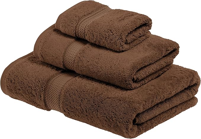 Superior Egyptian Cotton Pile 3 Piece Towel Set, Includes 1 Bath, 1 Hand, 1 Face Towel/ Washcloth, Ultra Soft Luxury Towels, Thick Plush Essentials, Guest Bath, Spa, Hotel Bathroom, Chocolate