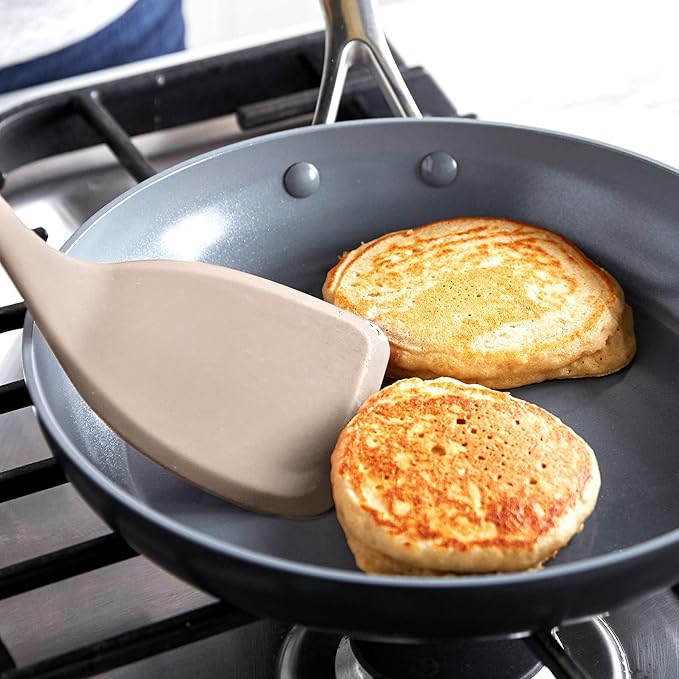 GreenPan Silicone Solid Turner Spatula, Flipping Cooking Kitchen Utensil, Flexible Rubber Nonstick Cookware, Rigid Steel Core, Heat-Resistant, Anti-Slip Handle, BPA-Free, Dishwasher Safe, Taupe
