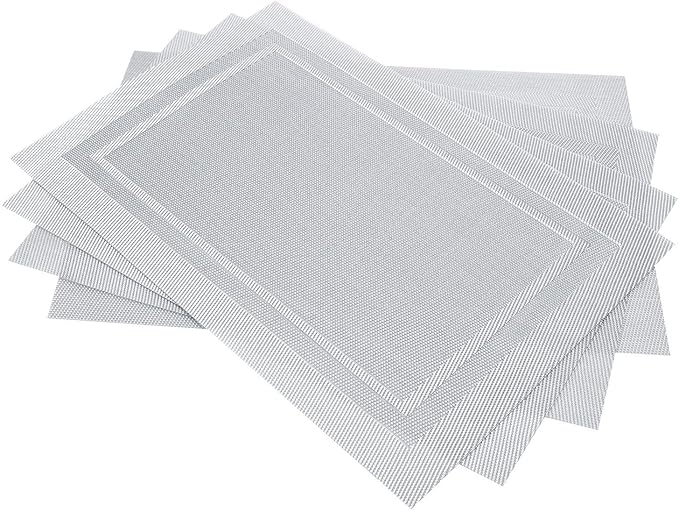 DACHUI Placemats Set of 8, Linen Look Woven Place Mats, Water Resistant, Heat Resistant, Washable, Durable Table Mats (Silver)