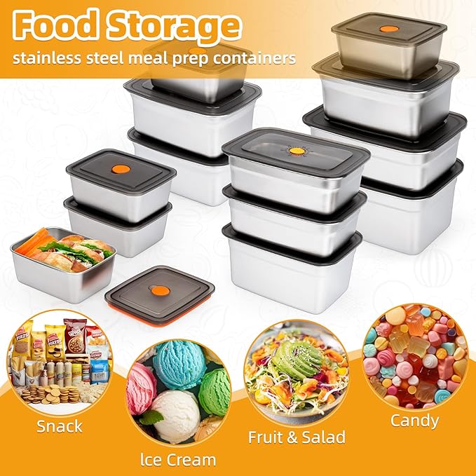 Stainless Steel Food Storage Containers With Lids Leak Proof & Airtight | Stainless steel freezer Containers,For Meal Prep,Fruit,Freezer -Set of 4 (20oz, 33oz, 66oz,94oz)