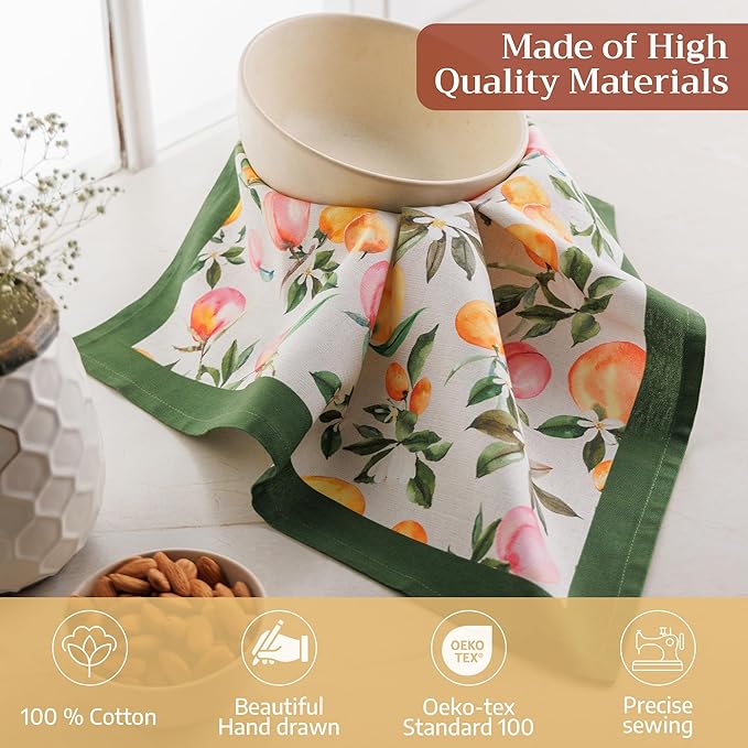 Maison d' Hermine Cloth Napkins Set of 4 100% Cotton Everyday Reusable Square Napkins Cloth Washable Dinner Party Wedding Restaurant Gifts for Mothers Day Spring/Summer (Soleil Fruite, 18" x 18")