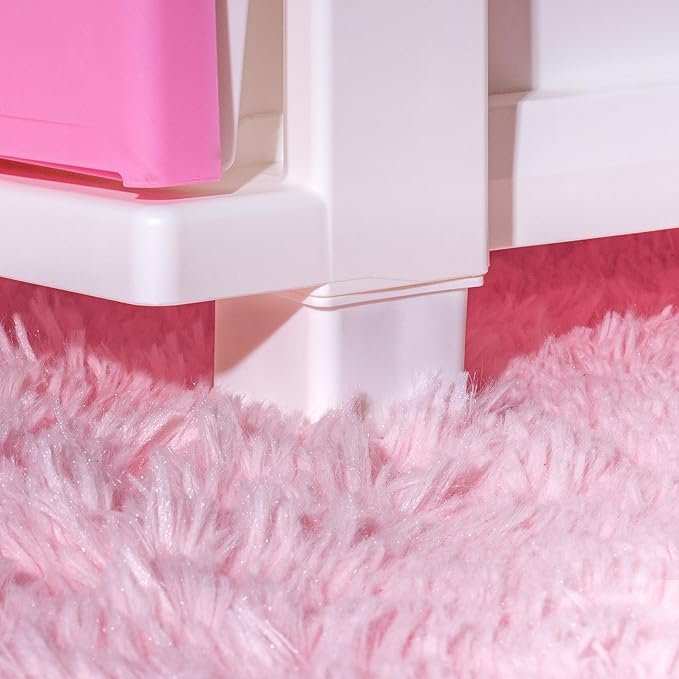 IRIS USA Plastic Drawer Storage Organizer, 4-Drawers, for Art Supplies Bathroom Dorm Bedroom Laundry Room, Wide, White Frame with Matte Pink Front Panels
