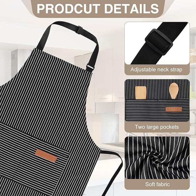 3 Pack Stripes Kids Apron, Adjustable Kids Cooking Aprons with 2 Pockets, Cute Chef Baking Aprons for Boys and Girls