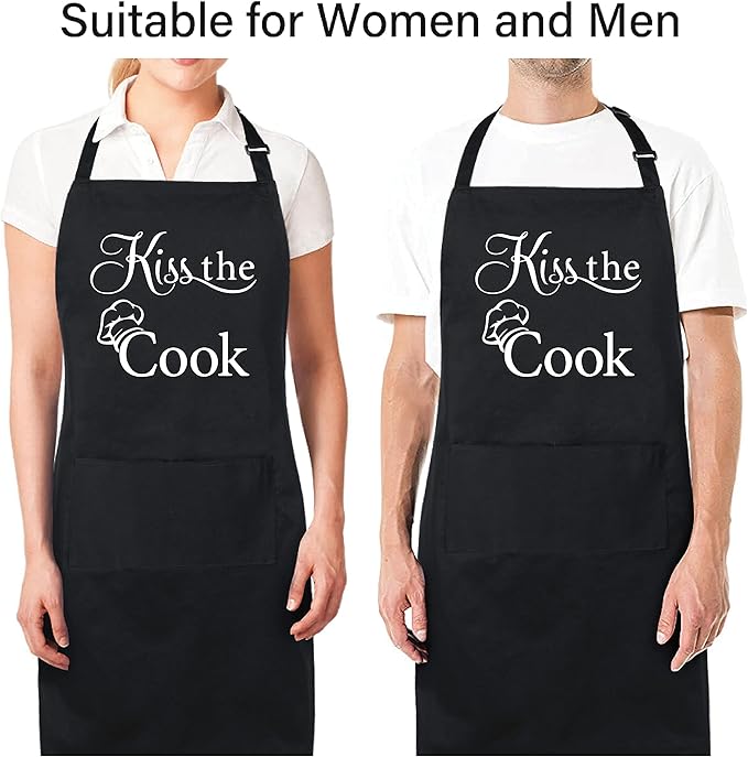 Xornis 100% Cotton Funny Apron with 2 Pockets for Men Women BBQ Grilling Adjustable Bib Black Aprons Gifts Cooking Kitchen