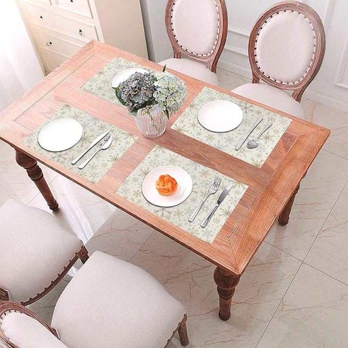 Christmas Place mats Set of 4, 12x18 Inches Gold Gray Snowflake Decorative Placemats Rectangle Winter Table Mats for Party Home Kitchen Dining Table Decoration