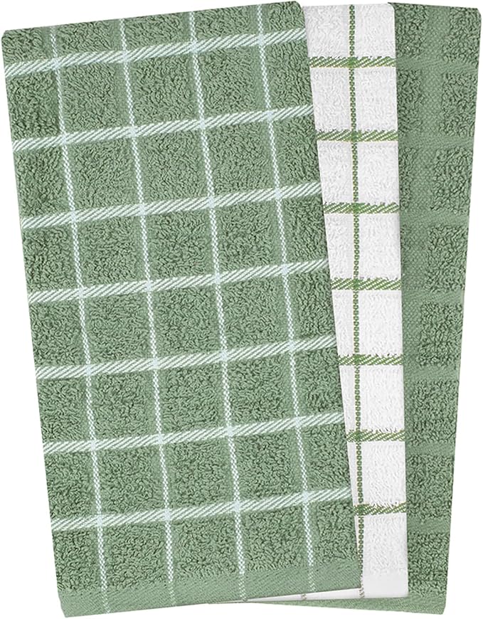 Ritz Premium 100% Cotton Terry Check Kitchen Dish Towels - Highly Absorbent, Super Soft, Long-Lasting, 25"x15", 3-Pack, Juniper