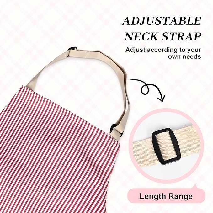 2Pack Adjustable Kitchen Apron for Women Men with 2 Pockets，Cotton-Polyester Blend Bib Aprons for Cooking,Baking