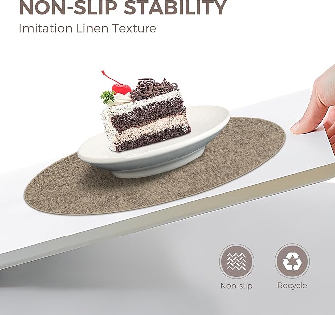 13" Round Placemats Set of 6, Reversible Faux Leather Heat Resistant Table Mats, Waterproof Oilproof Wipeable Table Protective Placemats for Vinyl, Washable for Indoor & Outdoor Use (6, Light Coffee)