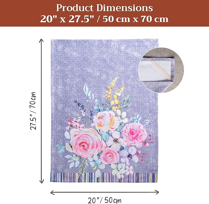 Maison d' Hermine Kitchen Towels Set of 3 100% Cotton 27.50" x 20" Reusable Cloth Tea Dish Towels Absorbent with Hanging Loop for Gifts for Mothers Day Spring/Summer (Sweet Rose Lavender - Lush)