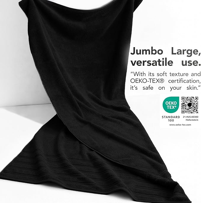 American Soft Linen 35x70 Jumbo Large Bath Towel, 600 GSM 100% Cotton Turkish Bath Sheet, Oversized Luxury Bath Towel for Bathroom Beach and Pool, Black