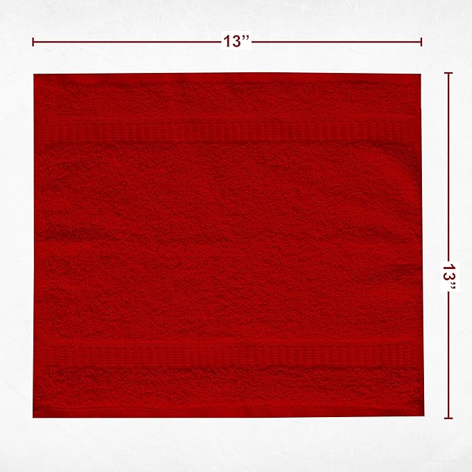 GOLD TEXTILES Luxury Wash Cloths Set of 12, Red (13x13 Inches) 100% Ring Spun Cotton, Premium Feel with High Absorbancy Ideal Washcloths for Bathroom,Salon, Spa and Gym