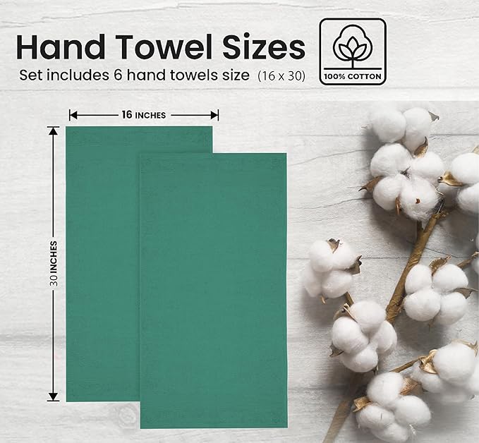 Premium Hand Towels Pack of 6 (16" x 30”) 100% Combed Ring Spun Cotton | Highly Absorbent Hand Towels Set | Ultra Soft for Home, Gym & Spa (Dusty Green)