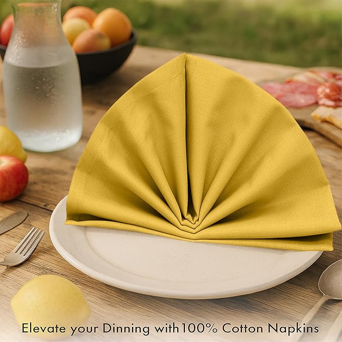 Ruvanti Cloth Napkins Set of 12, 100% Cotton High GSM 18x18 Inches Soft, Washable, Highly Durable & Absorbent, Perfect for Parties, Christmas, Thanksgiving Dinners – Spicy Mustard
