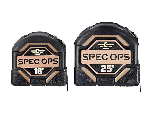 Spec Ops Tools 16-Foot & 25-Foot Tape Measure Tool Set, 1 1/8" Double-Sided Blade, Military-Grade Composite Case, 3% Donated to Veterans