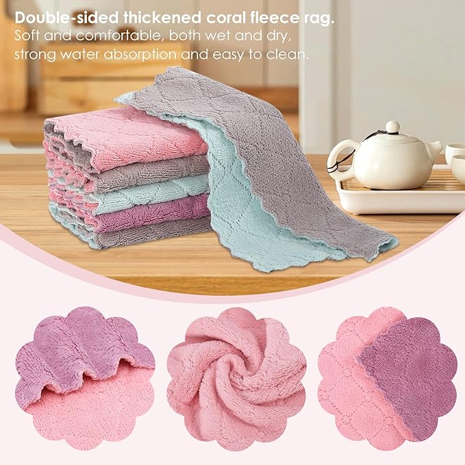 Rachan 11Pack Kitchen Dish Cloths Reusable Dish Towels,Super Absorbent Coral Velvet Cleaning Cloths for Cleaning Tableware, Kitchen, Bathroom(Pink grey10 x 6")