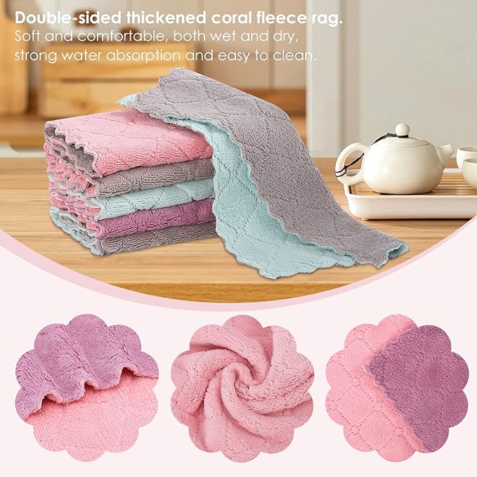 Rachan 11Pack Kitchen Dish Cloths, Reusable Dish Towels, Nonstick Oil Washable Fast Drying, Super Absorbent Coral Velvet Cleaning Cloths for Cleaning Tableware, Kitchen, Bathroom (Purple-grey10 x 6")