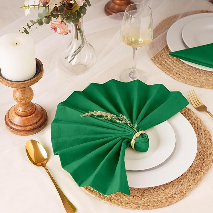 Blue Needles Solid Cloth Napkins Set of 12 St Patrick's Green 100% Cotton Dinner Napkins 18x18 inches - Soft, Reusable, Absorbent & Washable Linen, Ideal for Christmas Events, Parties & Everyday Use