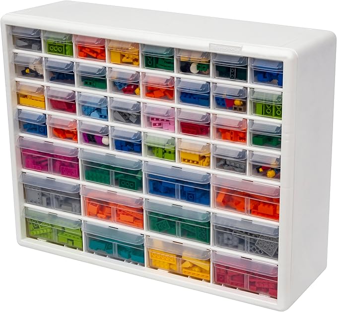 Akro-Mils 44-Drawer Plastic Drawer Storage Cabinet for Garage Organization, Bead Organizer, Building Bricks Storage, Teacher Toolbox, Makeup Organizer, 20" W x 6" D x 16" H, 10144 White