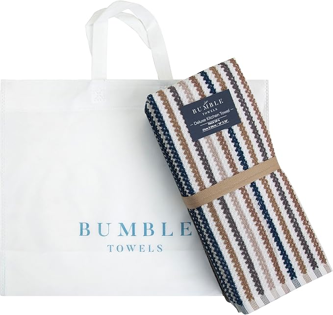 Premium Kitchen Towels (16”x 26”, 6 Pack) | Large Cotton Kitchen Hand Towels | Popcorn Striped Design | Dish Towels | 430 GSM Highly Absorbent Tea Towels Set with Hanging Loop | Gray